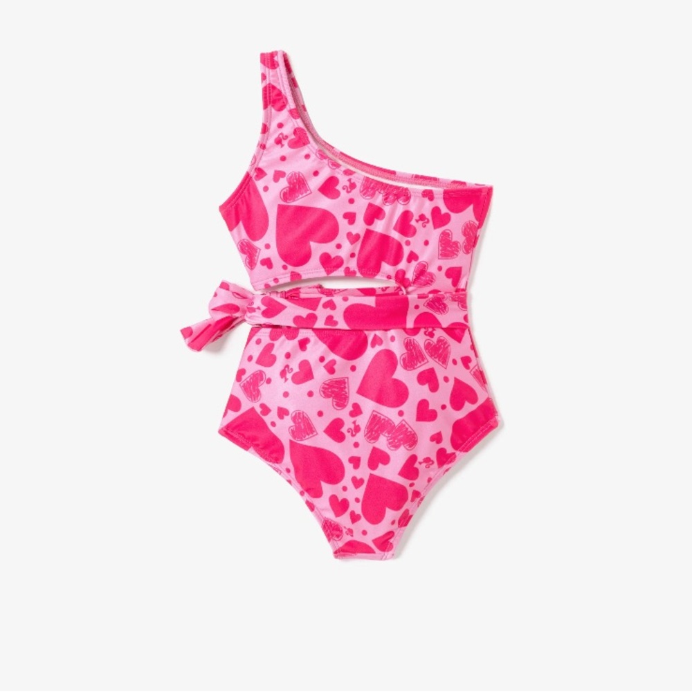 Women Barbie Heart-shaped Hot Pink Heart One-Shoulder Swimsuit - Picture 6 of 9